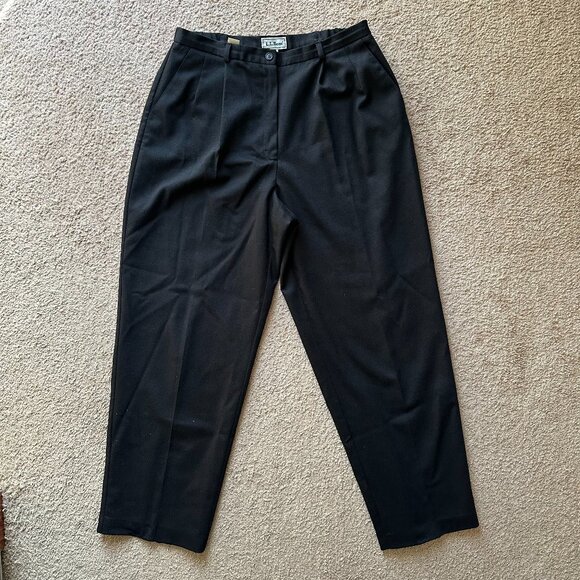 LL Bean Pants Womens 14 (32x30) Vtg USA Wool Black Pleated Front Tapered Leg - Picture 2 of 14